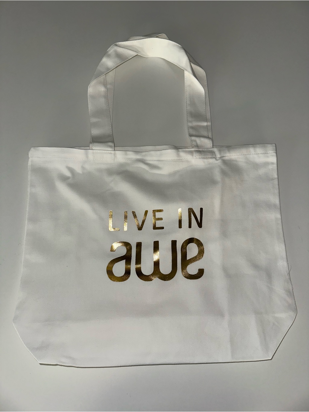 Awe Inspired Cream Cotton Logo Everyday Beach Travel Grocery Tote Bag — image 4 of 4